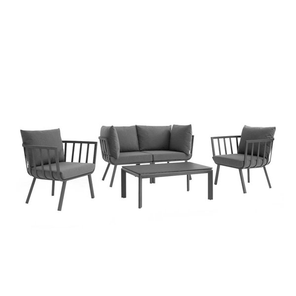 Modway Furniture Riverside Outdoor Patio Aluminum Set, Gray Charcoal - 5 Piece EEI-3786-SLA-CHA